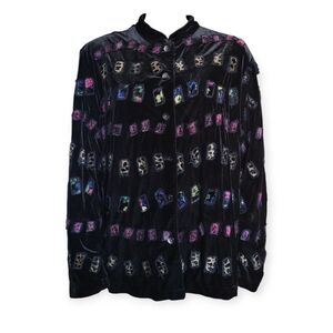 Vintage Velvet Patchwork Jacket in Black with multicolor XL